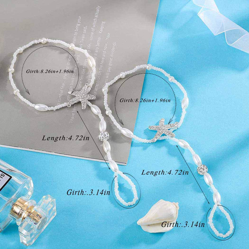 [Australia] - Obmyec Boho Pearl Barefoot Sandals Crystal Ankle Bracelet Beaded Foot Chain jewelry for Women and Girls (2pcs) 