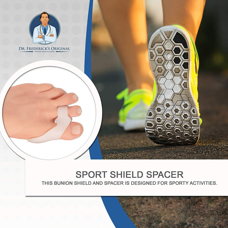 [Australia] - Dr. Frederick's Original 2 Piece Sport Bunion Pad & Toe Spacer Set - 1 Pair Soft Gel Cushions - One Size Fits All - Fast Relief - Wear with Shoes - for Men & Women 