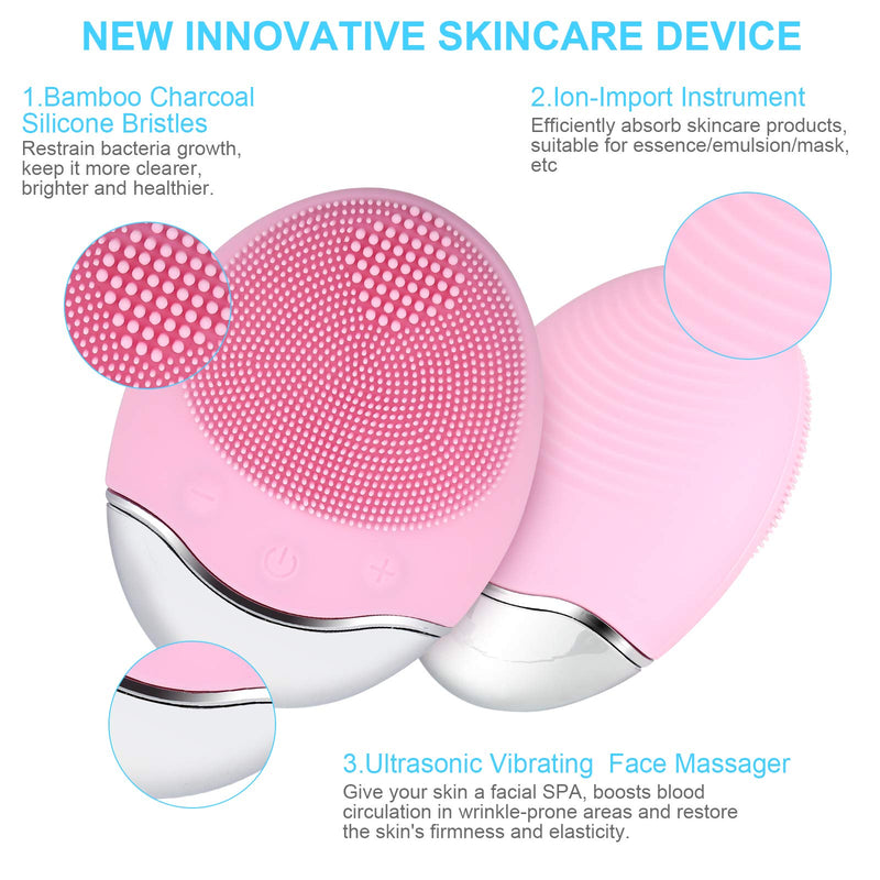 [Australia] - Silicone Facial Cleansing Brush,Electric Silicone Face Brush Massager Wireless Bamboo-charcoal Sonic Deep Facial Cleanser Brush Waterproof Anti-Aging Skin Cleanser and Deep Exfoliator Makeup Tool 