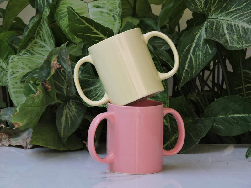 [Australia] - Dual Handle Mug Set of 2 for Secure Hold, MICROWAVE SAFE, 11.83 Fl. Oz. (350 Ml), BPA-FREE, Peach and Yellow Color 