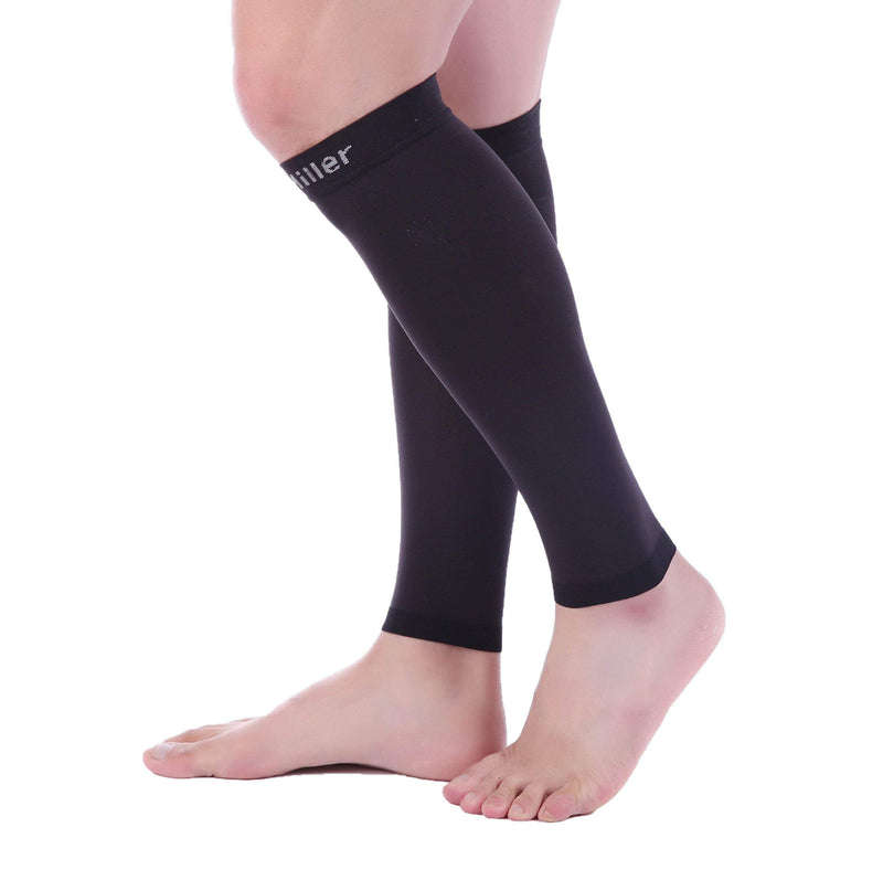 [Australia] - Doc Miller Calf Compression Sleeve Men and Women - 15-20mmHg Shin Splint Compression Sleeve Recover Varicose Veins, Torn Calf and Pain Relief - 1 Pair Calf Sleeves Black Color - Large Size 