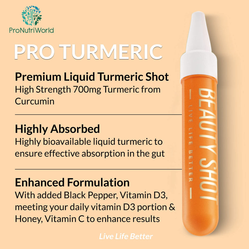 [Australia] - Pro Turmeric Shots and Black Pepper Vitamin C & D Supplement, 700mg Liquid Turmeric with Active Curcumin for Joint Pain Relief, Inflammation, and Immunity, 20 Shots per Box 