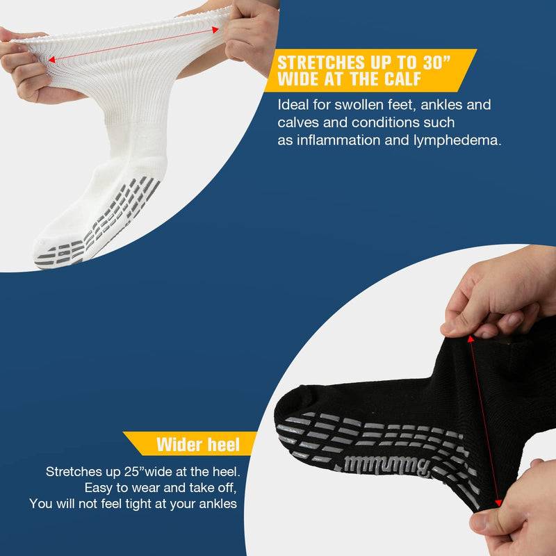 [Australia] - Bulinlulu Extra Wide Socks for Swollen Feet-2 Pairs Extra Wide Viasox Diabetic Socks for Men,Extra Wide Hospital Bariatric Socks Non Slip Edema Socks Women,Cast Socks Lymphedema Socks-Black 2 Pairs Black With Grips 