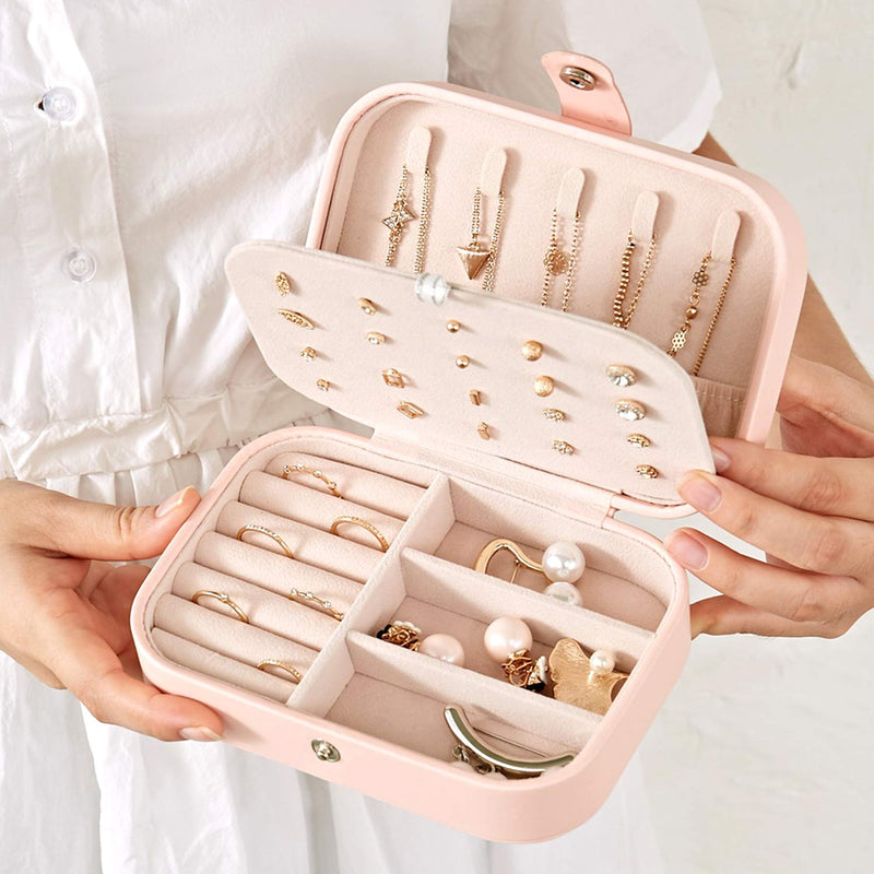 [Australia] - Jewelry Box for Women, Portable Double-Layer Jewelry Storage Box, Earrings, Rings, Necklaces, Bracelets, PU Leather Compact Portable Jewelry Suitcase, Pink Jewelry Box 
