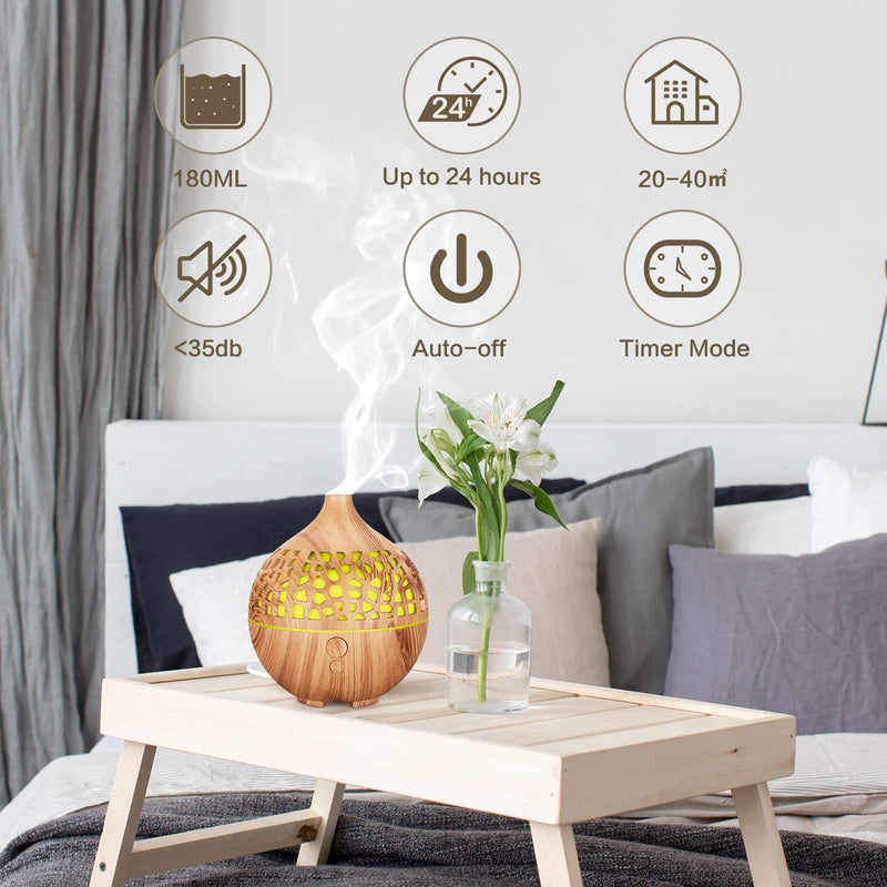 [Australia] - Bigqin Essential Oil Diffuser 180ML,Ultrasonic Aromatherapy Scented Diffuser Humidifier with 7 LED Color Lights Aroma Diffuser for Spa Bedroom , Light Brown 