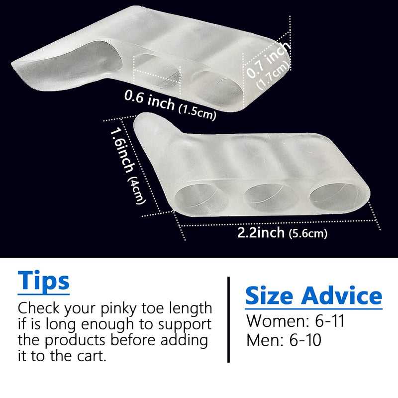 [Australia] - JKcare Pinky Toe Separators & Protectors, Silicone Little Toe Spacer for Overlapping Toe, Curled Toe, Pinky Hammer Toe, Tailor’s Bunion Pain Relief - 6 Pack (Transparent) 