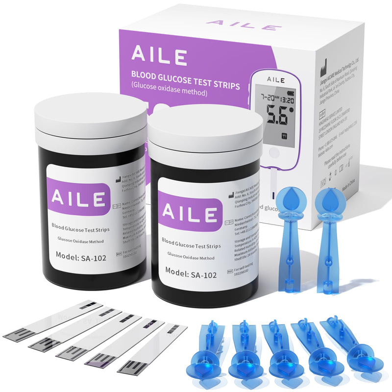 [Australia] - Blood Glucose Test Strips for Diabetics: AILE Blood Sugar Test Strips 50 PCS - 50 Lancets for Home Use - Only Use with AILE A608 Blood Glucose Monitor 
