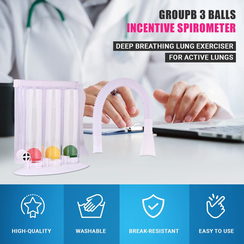 [Australia] - GroupB 3 Balls Incentive Spirometer for Breathing Management, Lung Exerciser Device with Different Inhalation Rates, Deep Breathing Exercise Equipment, Break Resistant, Removal and Washable, 200 Grams 