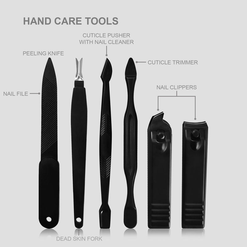 [Australia] - 15-Piece Manicure Set for Women Men Nail Clippers Stainless Steel Manicure Kit - Portable Travel Grooming Kit - Facial, Cuticle and Nail Care Black 