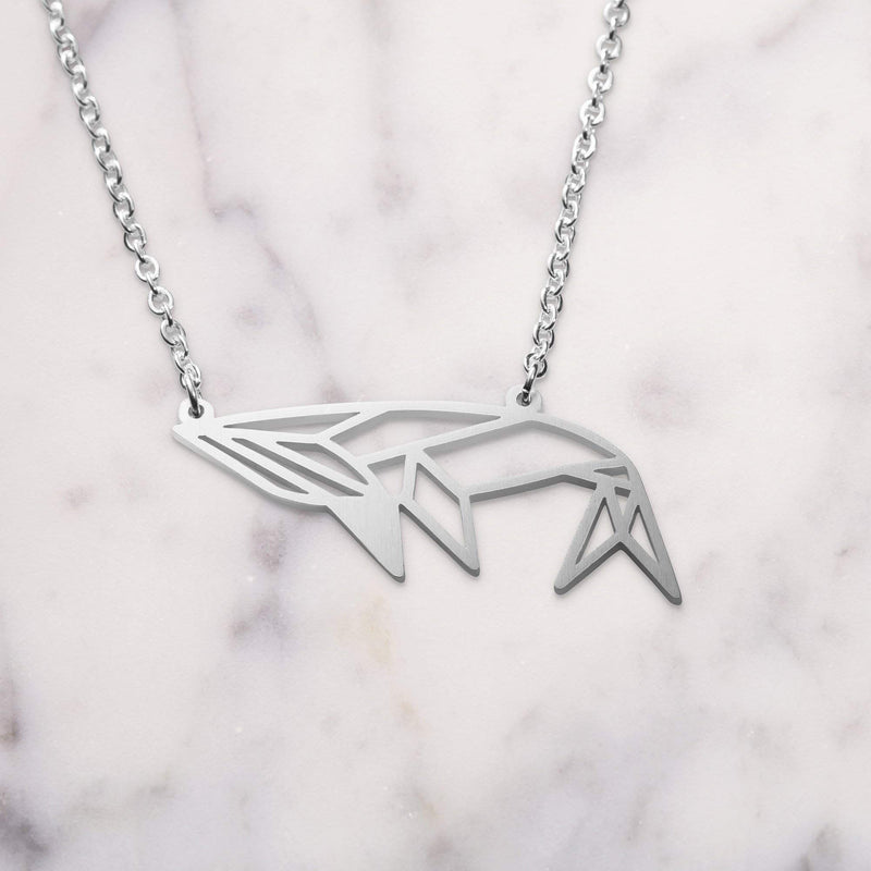 [Australia] - La Menagerie Whale Silver Origami Jewelry & Silver Geometric Necklace – 925 Sterling Plated Silver Necklace & Whale Necklaces for Women – Whale Necklace for Girls & Origami Necklace 