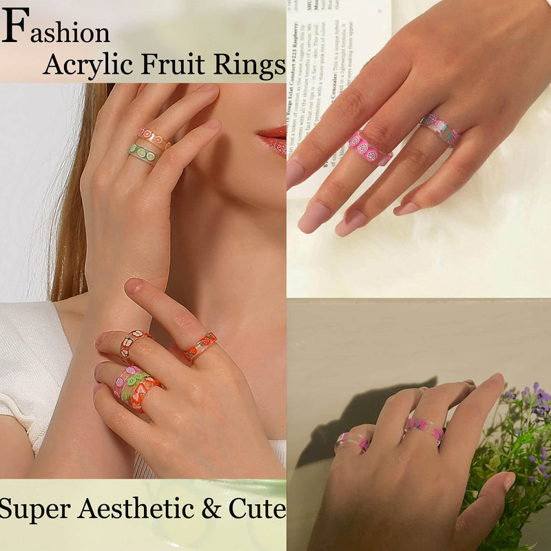 [Australia] - Colorful Acrylic Resin Chunky Rings for Women, Trendy Y2K Style Unique Plastic and Transparent Stacking Rings, Cute Retro Open Finger Rings Jewelry Gift for Women Teen Girls 12pcs-Fruit rings 