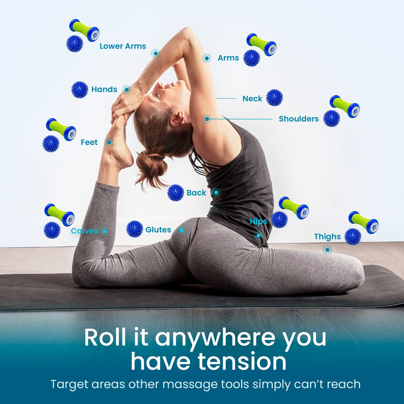 [Australia] - Beenax Foot Massage Roller and Hard Spiky Ball Set - Perfect for Plantar Fasciitis Recovery, Wrists and Forearms Exercise, Arm Pain, Trigger Point - Designed to Relieve Stress and Relax Tight Muscles 