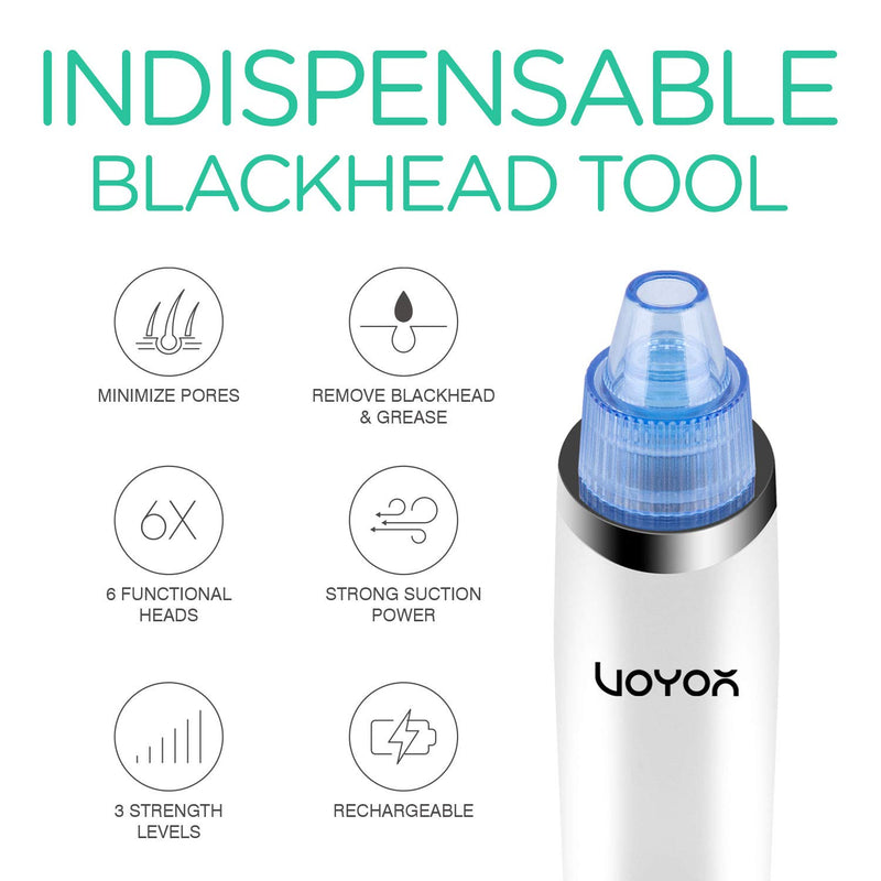 [Australia] - VOYOR Blackhead Remover Pore Vacuum - Electric Face Vacuum Pore Cleaner Acne White Heads Removal with 6 Suction Head BR410 