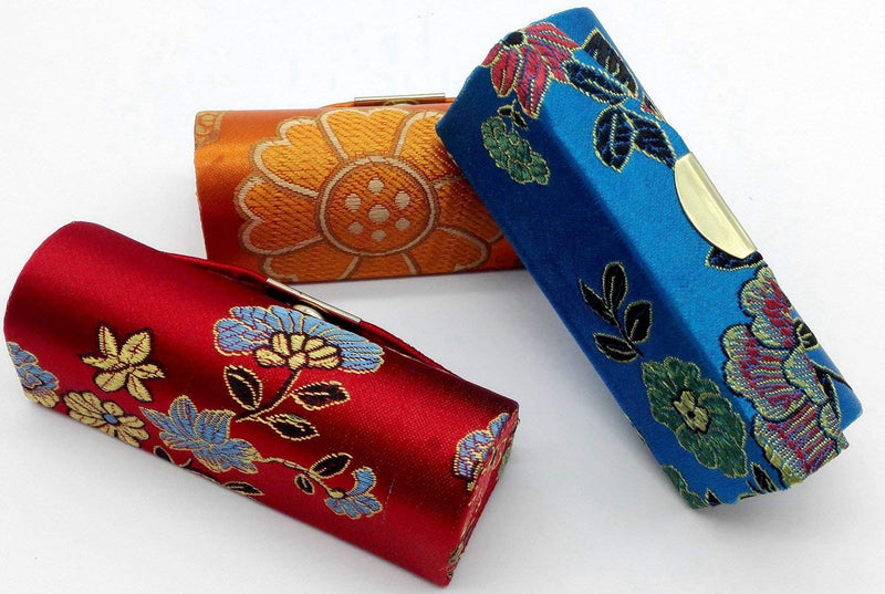 [Australia] - Easybuystore Lipstick Case 3pcs /Set Lipstick Case with Mirror,satin Silky Fabric with Gorgeous Design ,Random Assorted Colors, Jewelry Box 