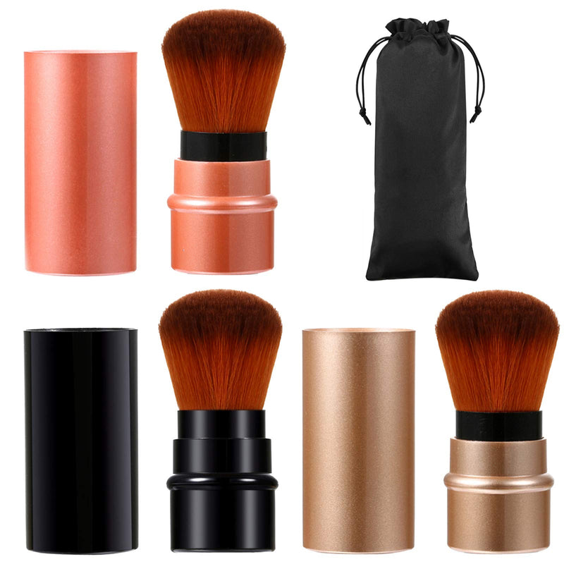 [Australia] - Vtrem Kabuki Foundation Brush Retractable 3 Colors Red Black Brown Professional Travel Brushes Blush Small & Soft Makeup Tool for Mineral Powder, Contouring, Cream Red/Black/Brown Retractable Blush Brush *3 