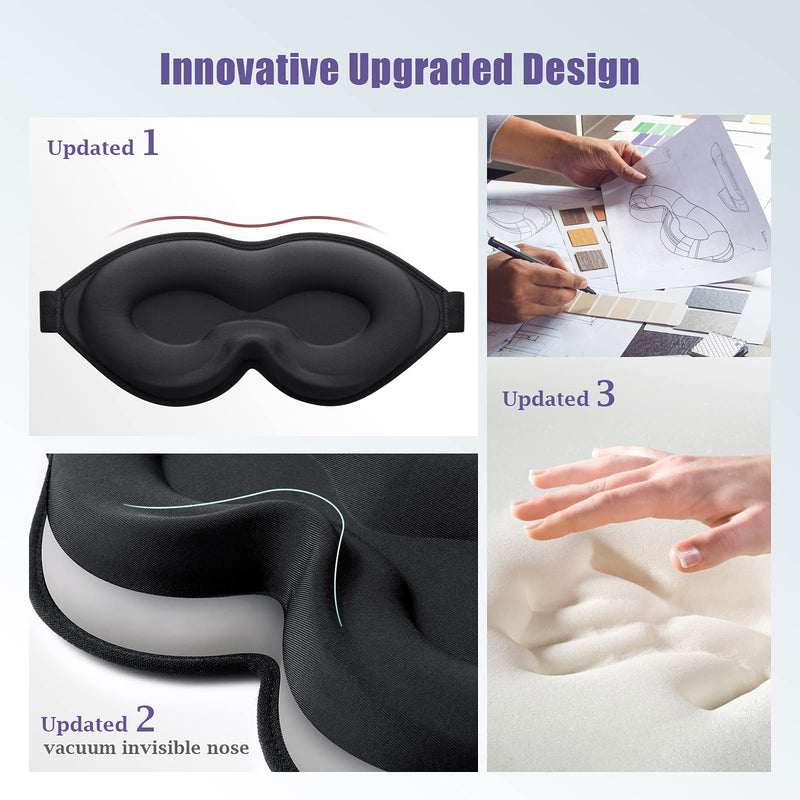 [Australia] - onaEz Sleep Mask, Super Soft Comfort Milk Ice Silk Sleep Masks 3D Contoured Cup Blindfold Eye Mask Concave Molded Light Blocking Eye Cover for Travel, Yoga, Nap, All Night Sleeping 1-black 