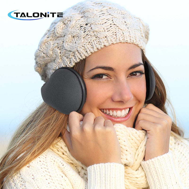 [Australia] - TALONITE Winter Ear Muffs for Men & Women Foldable Fleece Ear Warmers - Pefer for Outdoor Skiing - Behind the Head Earmuffs… A-Black 