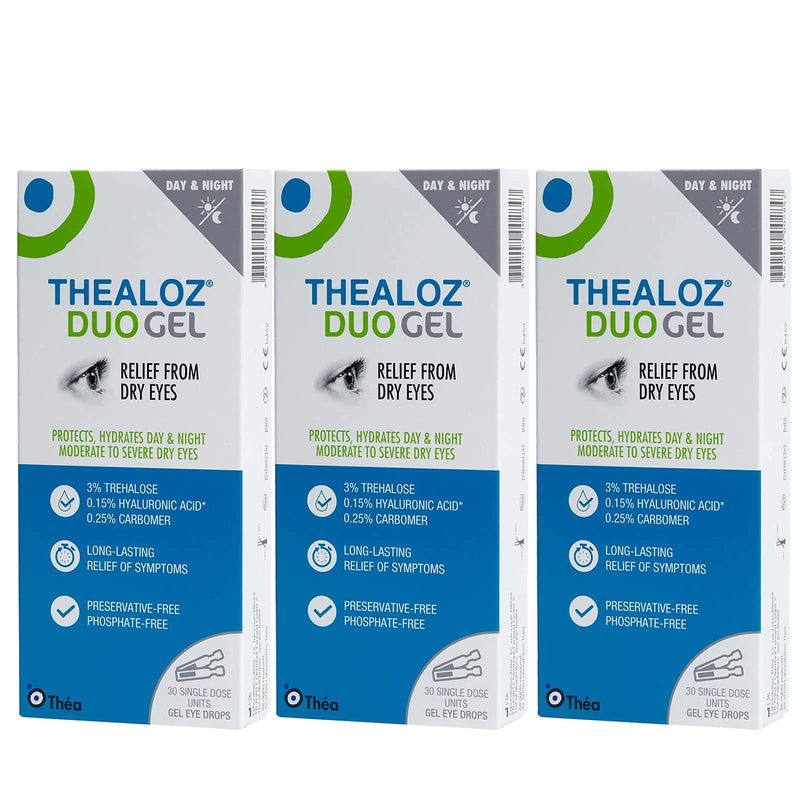 [Australia] - Thealoz Duo Gel Dry Eye Drops For Tired & Dry Eyes (3 x 30 Units) | Hypotonic Solution for Enhanced Relief & Protection from Dry Eyes 