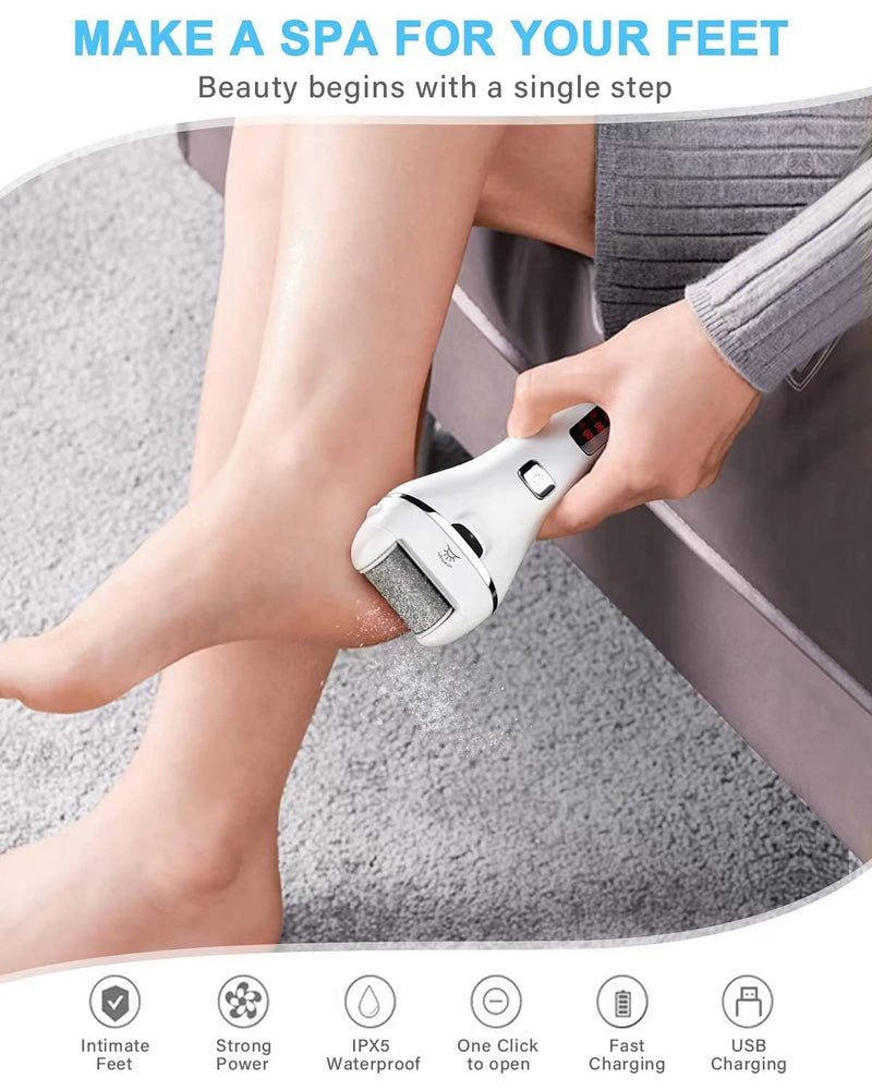 [Australia] - Electric Foot File, Vxdoirk Rechargeable Waterproof Feet Hard Skin Remover Foot with 3 Replacement Rollers and 2 Speeds,Battery Display Dry Dead Skin Remover feet For Foot Care 