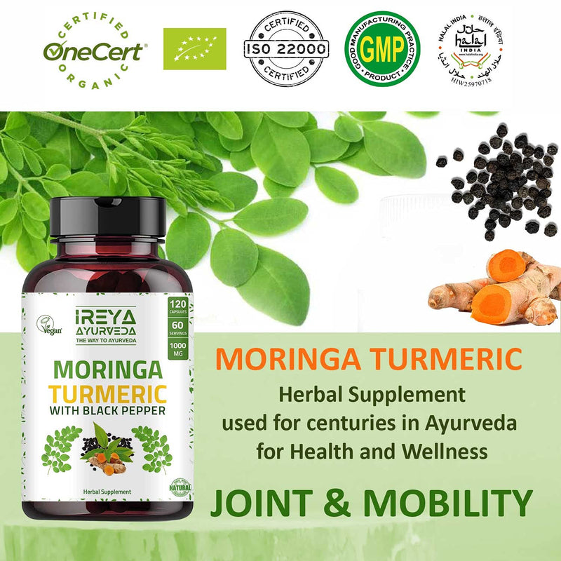 [Australia] - Moringa Oleifera Powder & Turmeric Root Powder with Black pepper 120 Capsules | Immunity & Metabolism Support, Joint and Digestive Support. Vegan, Gluten-Free and Non-GMO 