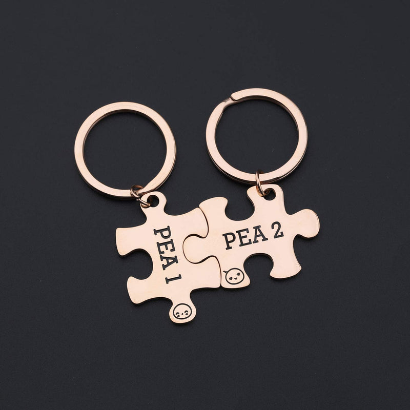 [Australia] - CHOORO Twins Keychain Set Two Peas in A Pod Pea 1 & Pea 2 Keychain Set Twins Jewelry Gift for Twin Sister/Brother Best Friend pea1 & pea2 RG 