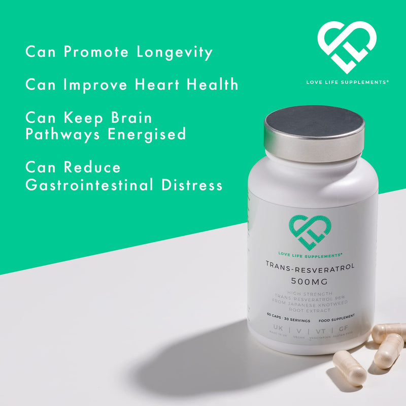 [Australia] - High Strength Trans-Resveratrol by LLS | 500mg x 60 Capsules / 60 Servings | from Japanese Knotweed Root Extract | Pure Fill (Nothing Else Added) | Love Life Supplements 
