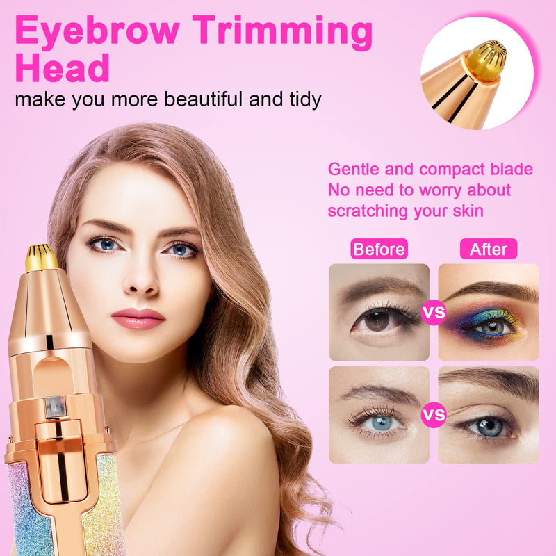 [Australia] - ACWOO Facial Hair Remover for Women, 2 in 1 Eyebrow Trimmer & Face Hair Removal, Painless Electric Remover for Lips Nose Face Body Peach Fuzz, Lady Shaver with 2 Eyebrow Trimmer, Built-in LED Light 