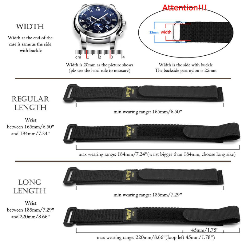 [Australia] - IVAPPON Hook Loop Sport Watch Strap 18mm 20mm Nylon Straps Black Blue Fastening Watchband… 18mm, Long length Black with Grey(Black Plastic Buckle) 