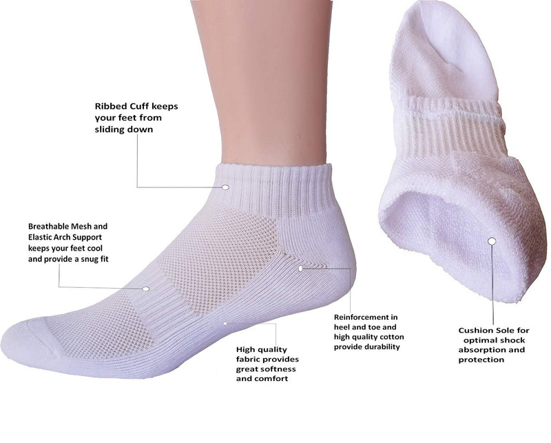 [Australia] - Women's Anti-Blister Moisture Wicking Trainer Socks Athletic Ankle Quarter Cushion Compression Socks 4-8 01 White - 4 Pairs 