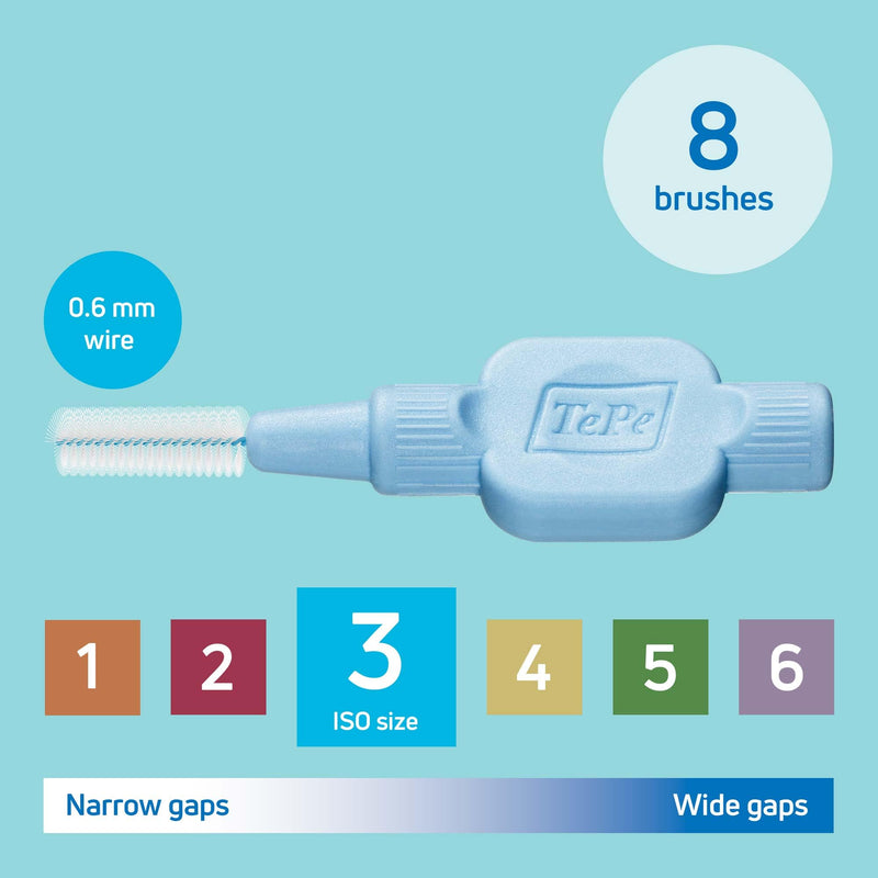 [Australia] - TePe Interdental Brushes Blue Extra Soft (0.6mm - Size 3) / Simple and effective cleaning of interdental spaces / 1 x 8 brushes 