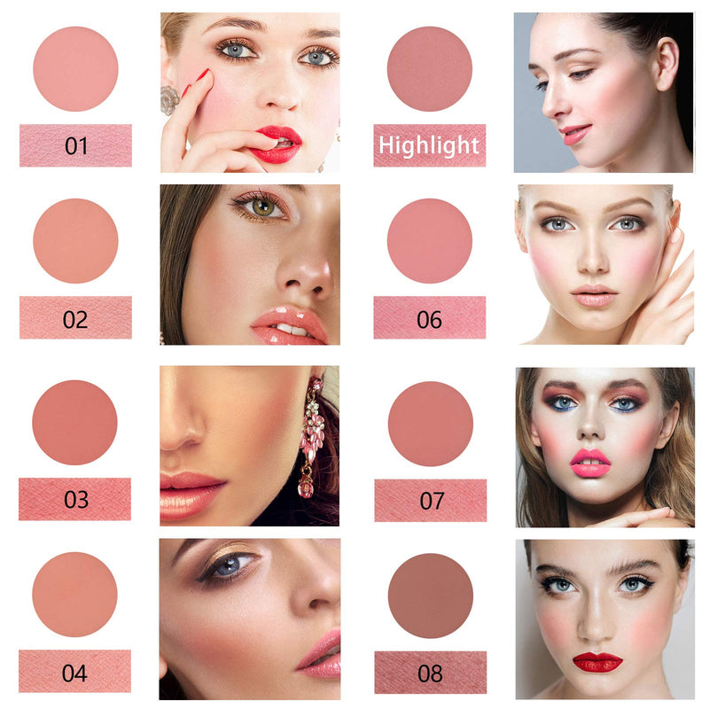 [Australia] - NewBang 8 Colors Blush Palette, Matte Mineral Blush Powder Bright Shimmer Face Blush,Contour and Highlight Blush Palette,Professional Facial Beauty Cosmetic Makeup Blush 