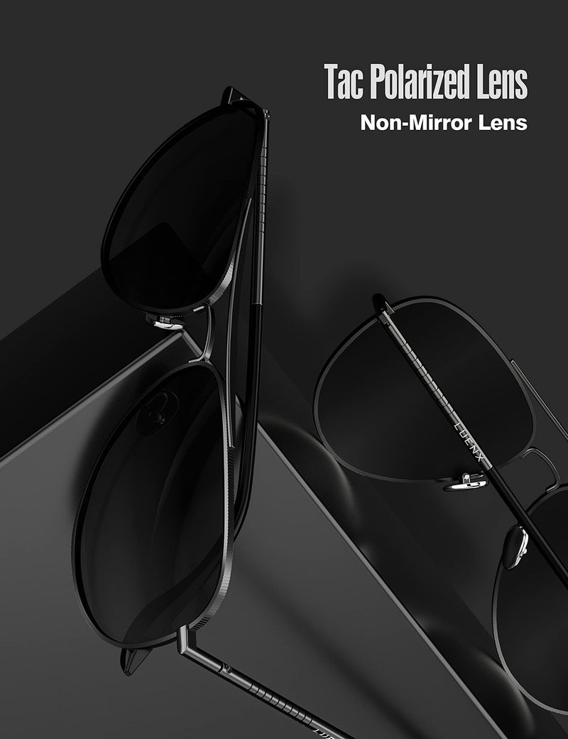 [Australia] - LUENX Aviator Sunglasses for Men Women Polarized - UV 400 Protection with case 60MM 13 Black Lens/Durable Frame & Leg 60 Millimeters 
