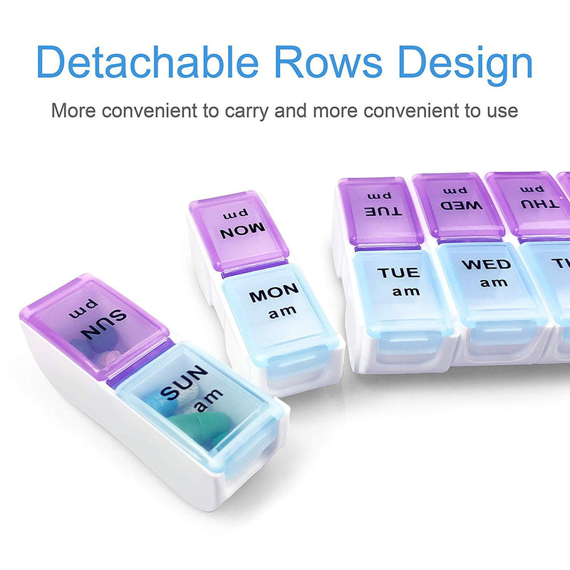 [Australia] - Twice a Day Detachable Weekly Pill Organizer with AM/PM Compartments Large, BPA Free Travel 7 Day Pill Box Case with Moisture-Proof Design 