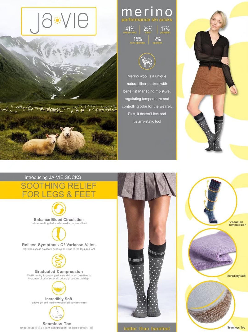 [Australia] - JAVIE Comfy Merino Wool Socks for Women & Men Graduated Compression Socks (15-20mmHg) Knee High Compression Stockings Small Grey/White Dots 