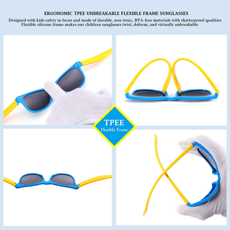 [Australia] - 2 Pack Kids Polarized Sunglasses TPEE Unbreakable Flexible Frame for Boys Girls Age 3-8, 100% UV Protection 2 Pack - (Black + Blue Yellow) 45 Millimeters 