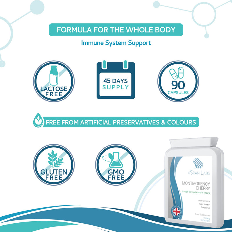 [Australia] - Montmorency Cherry - 90 Capsules - 1500mg per Capsule of High Strength Freeze Dried 10:1 Cherry Extract Supplement with Natural Vitamin A, C, B6 and E for Immune System Support 