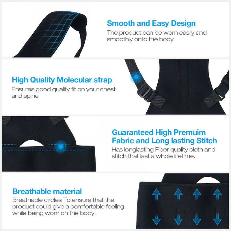 [Australia] - Magnetic Back Support for Posture Corrector with 10 Magnets and Adjustable Straps and Breathable Mesh Panels (Black, M) 