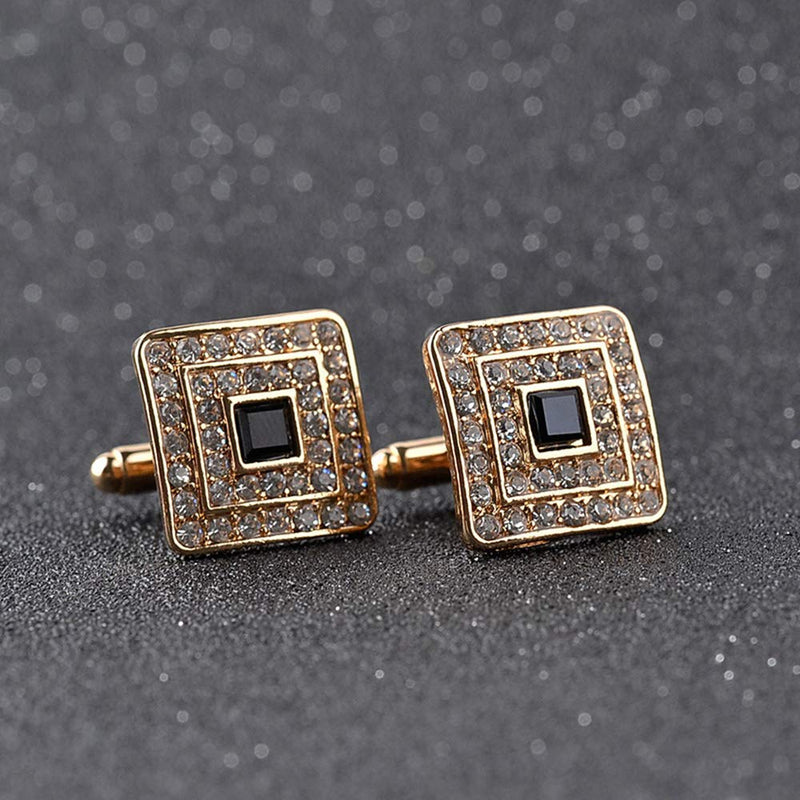 [Australia] - MINGHUA Fashion Square Cubic Zircon Plus Crystal Personality 2 PCS Mens Shirts Cufflinks Gold 