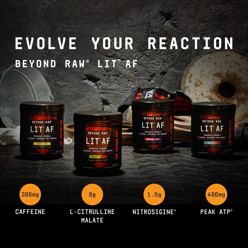 [Australia] - Beyond Raw LIT AF | Advanced Formula Clinical Strength Pre-Workout Powder | Contains Caffeine, L-Citruline, and Nitrosigine | Lemon Ice | 20 Servings 
