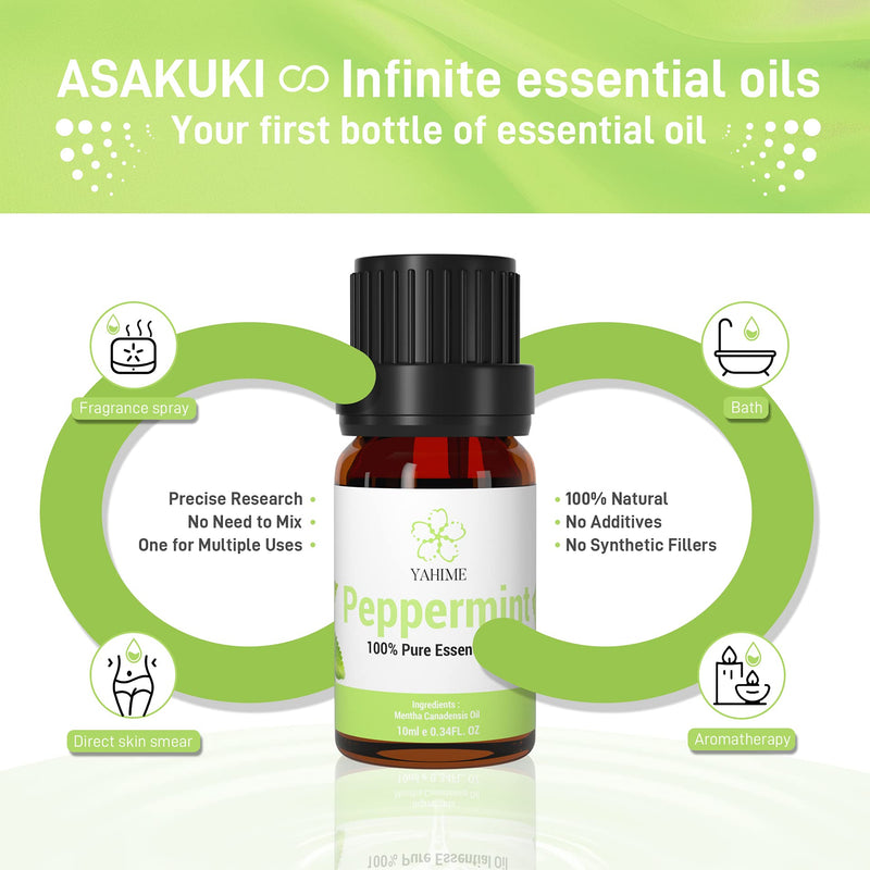 [Australia] - ASAKUKI Peppermint Essential Oil for Sharpening Concentration & Soothing Aches, 10mL - Premium Therapeutic Grade, Cruelty Free - 100% Pure Peppermint Oil for Aromatherapy - by YAHIME 