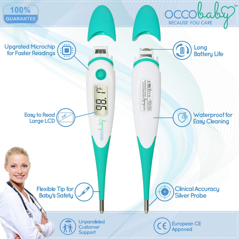 [Australia] - OCCObaby Clinical Digital Baby Thermometer - LCD, Flexible Tip, 10 Second Quick Accurate Fever Read Rectal Oral & Underarm Thermometer for Kids - Waterproof Baby Thermometer for Infants & Toddlers OCCOflex 