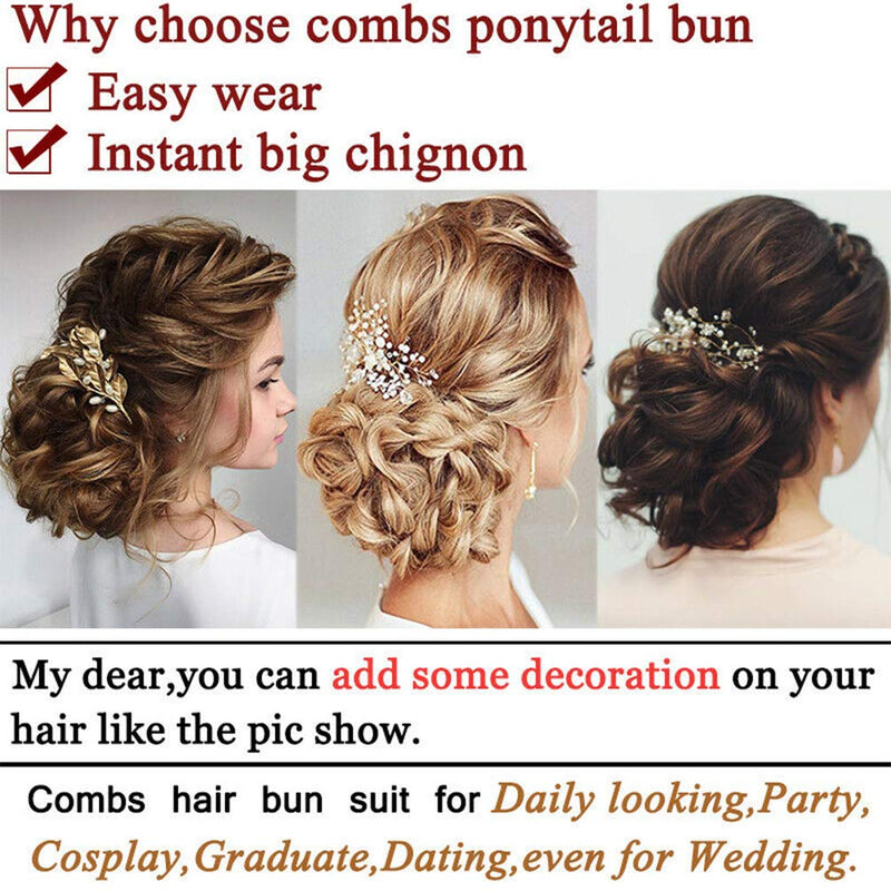 [Australia] - Short Messy Curly Dish Hair Bun Extension Easy Stretch hair Combs Clip in Ponytail Extension Scrunchie Chignon Tray Ponytail Hairpieces Black Black-#1 