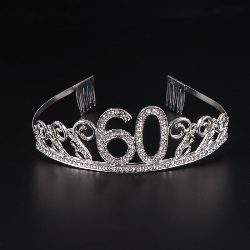 [Australia] - Frcolor Birthday Crystal Tira 60th Birthday Crown Headband Rhinestones Tiara with Comb 