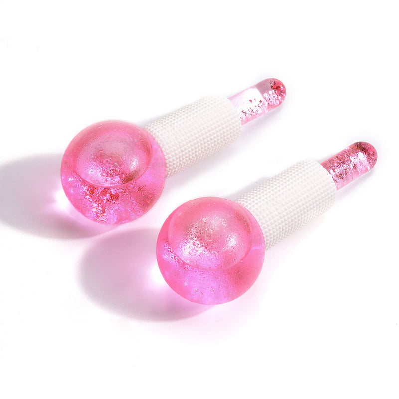 [Australia] - CIBLUTY Facial Ice beauty ball- 2PC Globes Pink Facial Roller for Cold or Hot Skin Massagers Globe Durable Quartz Glass for Face and Eye Rollers Reduce Puffiness 