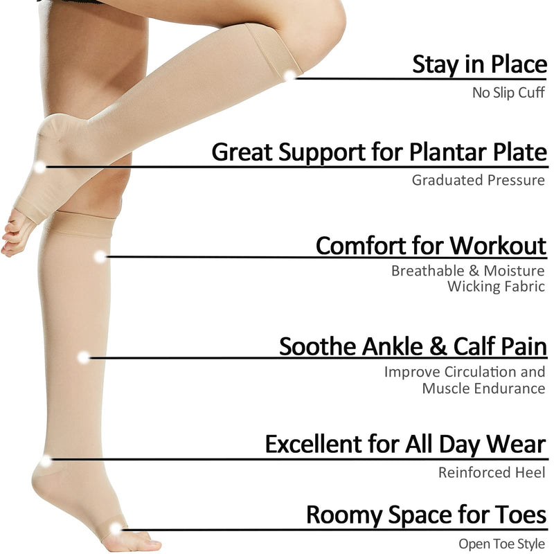 [Australia] - Ailaka 20-30 mmHg Knee High Open Toe Compression Calf Socks for Women and Men, Firm Support Graduated Varicose Veins Hosiery, Travel, Nurses, Pregnancy, Recovery (Beige, Small) Small (1 Pair) Beige 