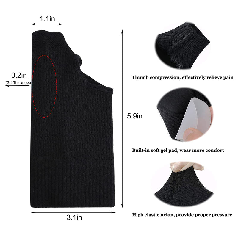 [Australia] - Thumb Wrist Compression Gloves (1 Pair), Breathable Wrist Support Brace Thumb Sleeve with Soft Gel Pads for CMC Joint Pain Relief, Comfortable Thumb Brace for Arthritis, Tendonitis, Sprains, Strains, Carpal Tunnel and Trigger Thumb Black 