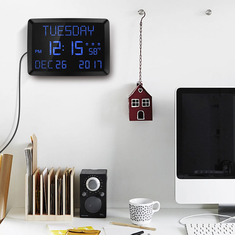 [Australia] - Digital Wall Clock, 11.5" Extra Large Display Calendar Alarm Day Clock with Date and Day of Week, Temperature, USB Charger & 3 Alarms, LED Desk Clock for Office,Living Room,Bedroom,Elderly 