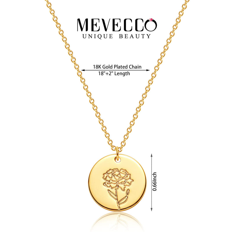 [Australia] - Mevecco Birth Flower Necklace 18k Gold Engraved Custom Floral Pendant Necklaces Dainty Birth Month Flower Disc Charm Hand Stamped Flower Disk Necklace Personalized Jewelry Birthday Gift for Her A-January - Carnation-Style A 