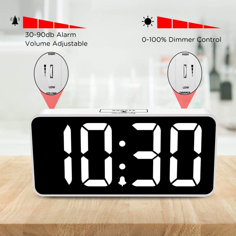 [Australia] - DreamSky Large Digital Alarm Clock Big Numbers for Seniors & Visually Impaired - 8.9 Inches Electric Clocks for Bedroom, Jumbo Display Fully Dimmable Brightness, USB Ports, Adjustable Alarm Volume White Case + White Digit 