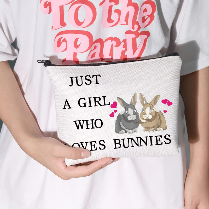 [Australia] - LEVLO Funny Bunny Cosmetic Bag Animal Lover Gift Just A Girl Who Loves Bunnies Makeup Zipper Pouch Bag Bunny Lover Gift For Women Girls (Who Loves Bunnies) 